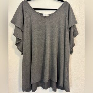 KLPOHV Womens Ruffle Sleeve Top Size 5X Gray
